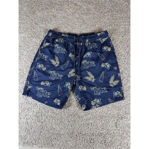 Miller Lite Men's 7" Swim Board Trunks Shorts Size L Blue Stretch‎ Pull On Beach